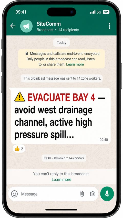 WhatsApp broadcast to 14 zone workers
